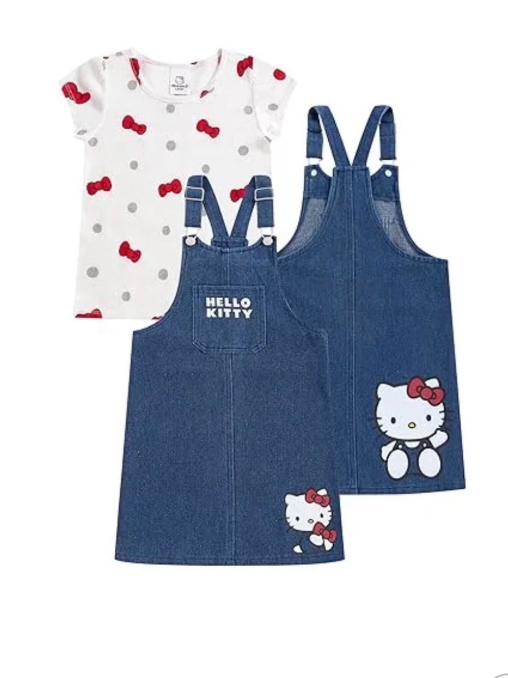 Hello Kitty Sanrio Adjustable Jumper Denim Dress & Shirt, 2 piece set! Size: 10